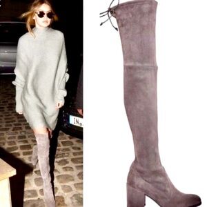 Stuart Weitzman NEW Taupe Suede Over-the-Knee Block Heel Boots Sz 7,5